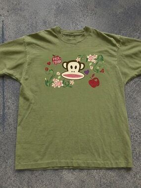Paul Frank Olive Green Tee with Julius Monkey & Floral Apple Motif